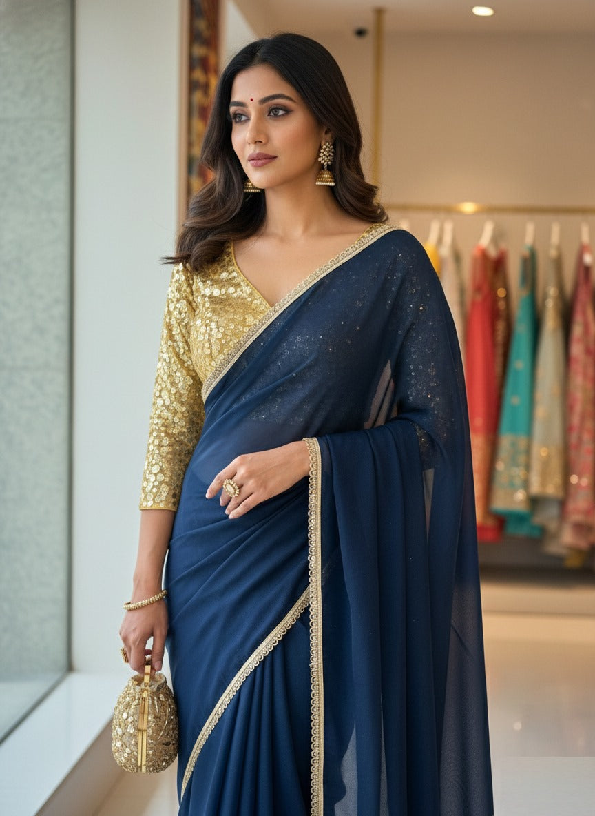 Georgette Saree With Art Silk Stitched Blouse