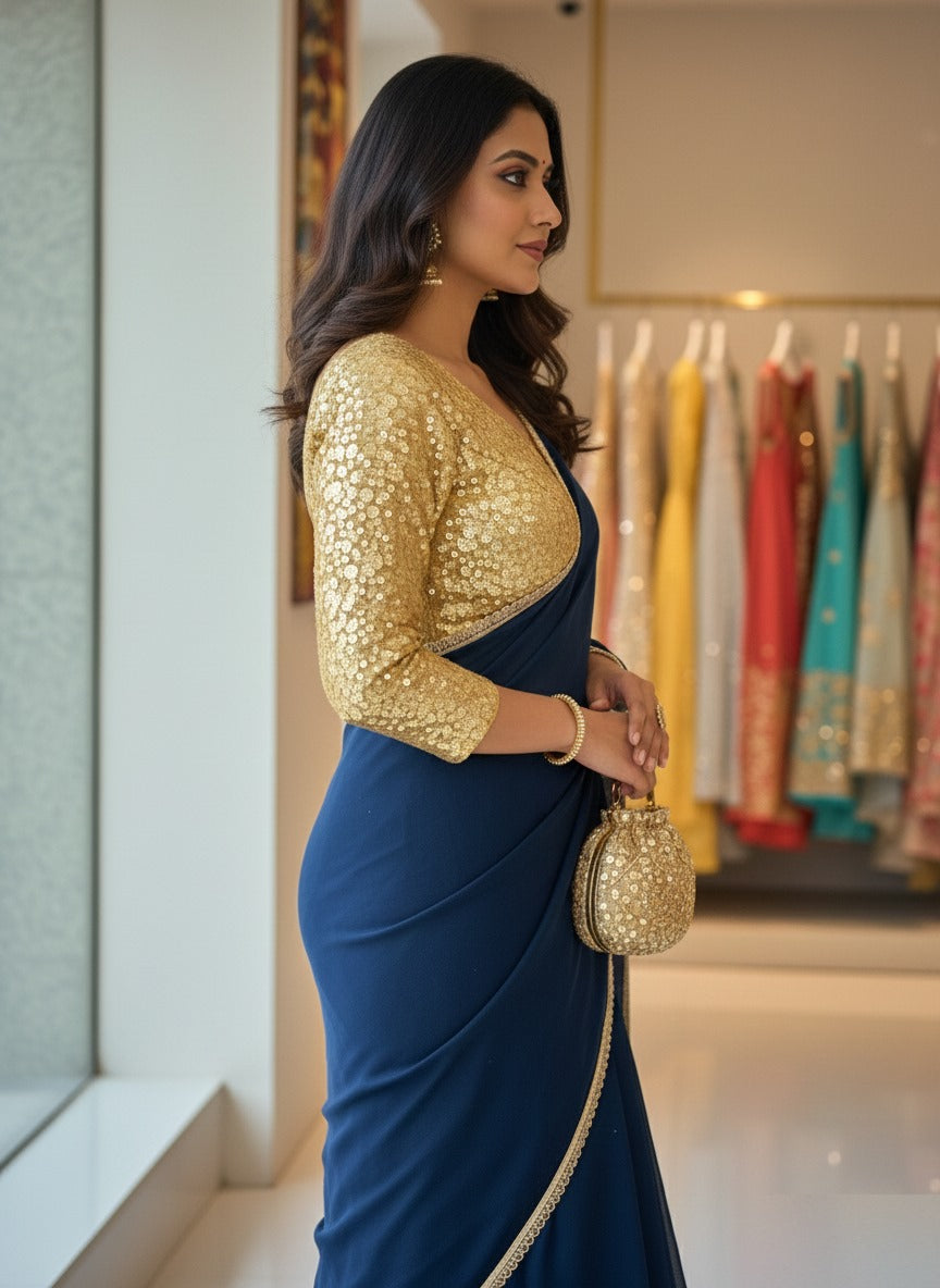 Georgette Saree With Art Silk Stitched Blouse