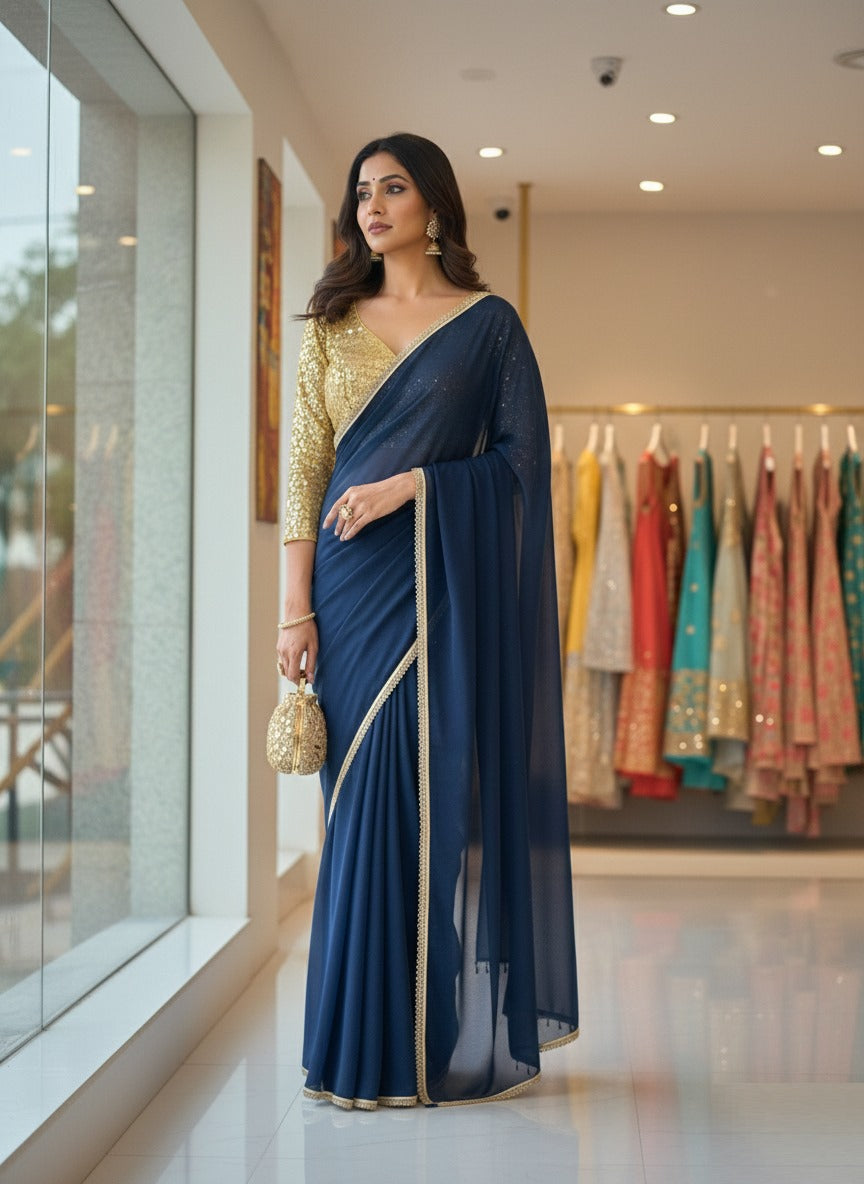 Georgette Saree With Art Silk Stitched Blouse