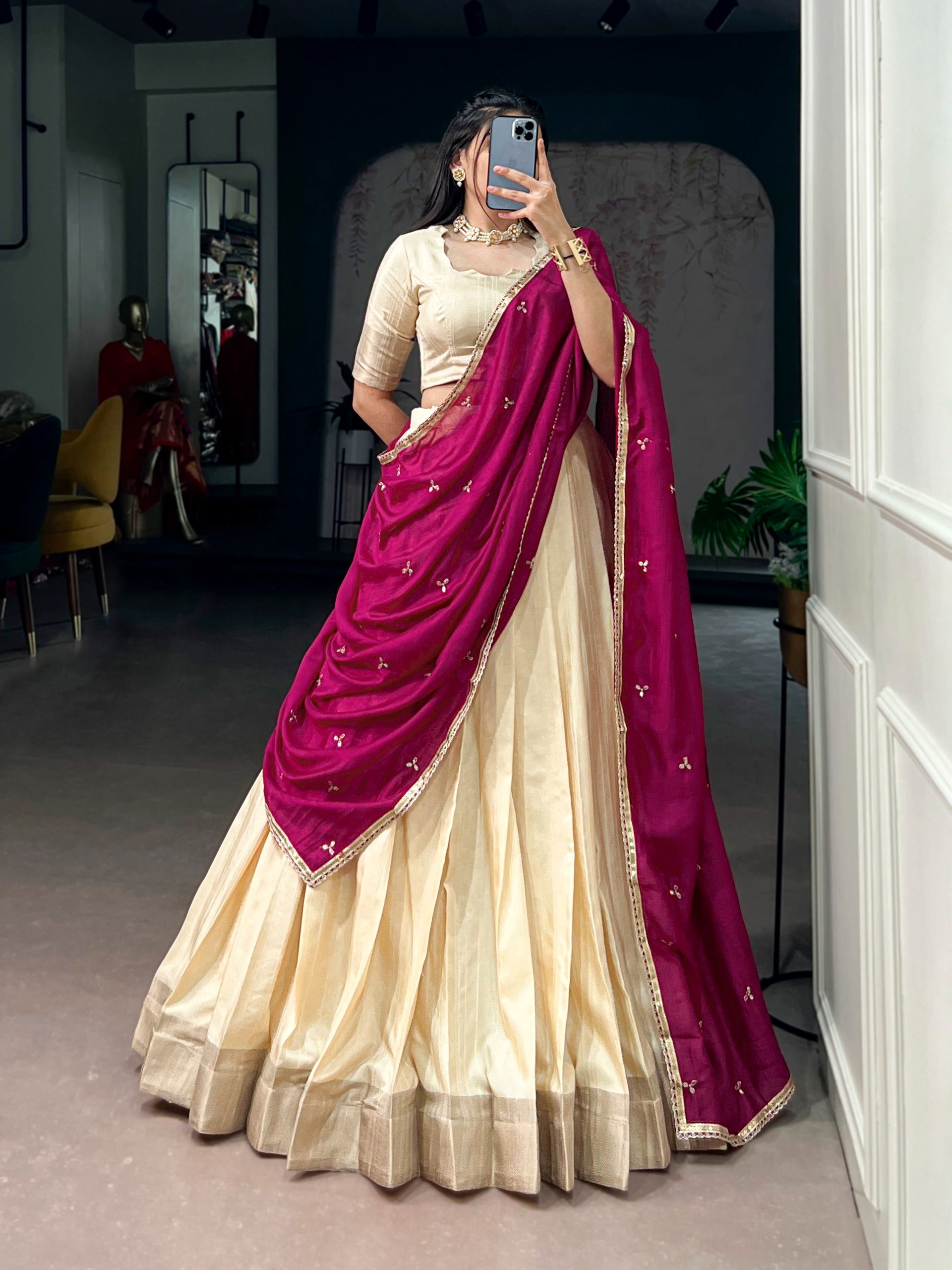 Poly Kotha Tasar Fabric Lehenga