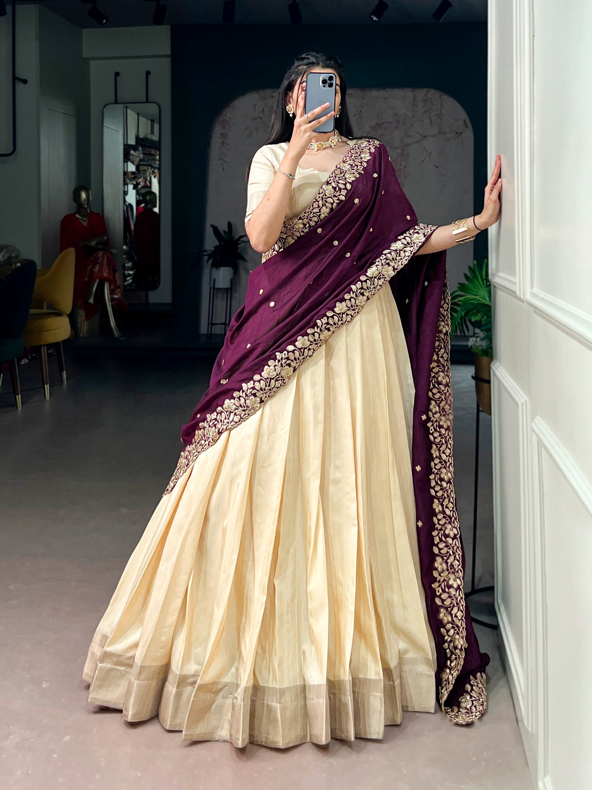 Poly Kotha Tasar Fabric Lehenga