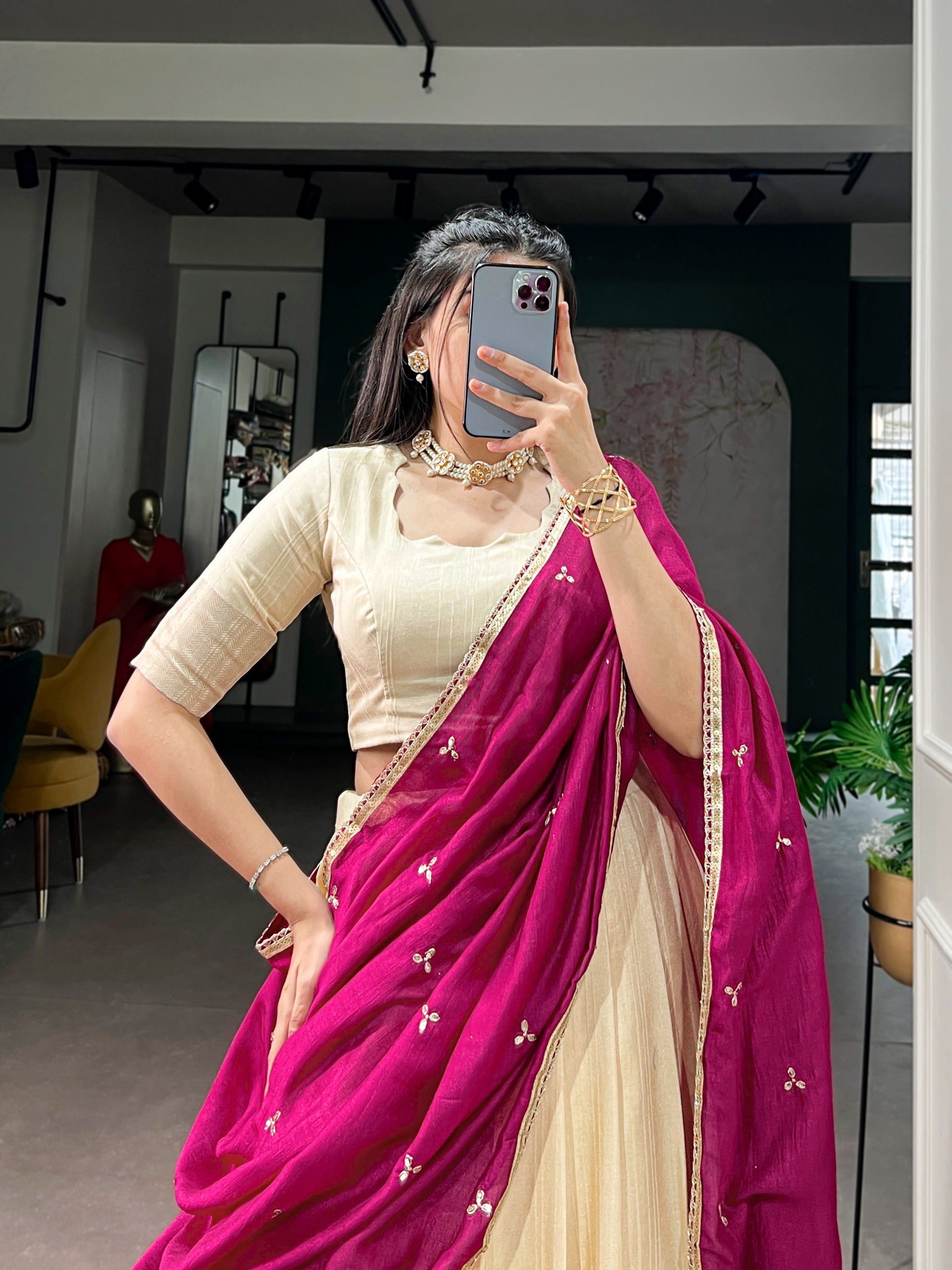 Poly Kotha Tasar Fabric Lehenga
