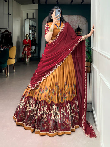 Tasar Silk Kalamkari Print Lehenga