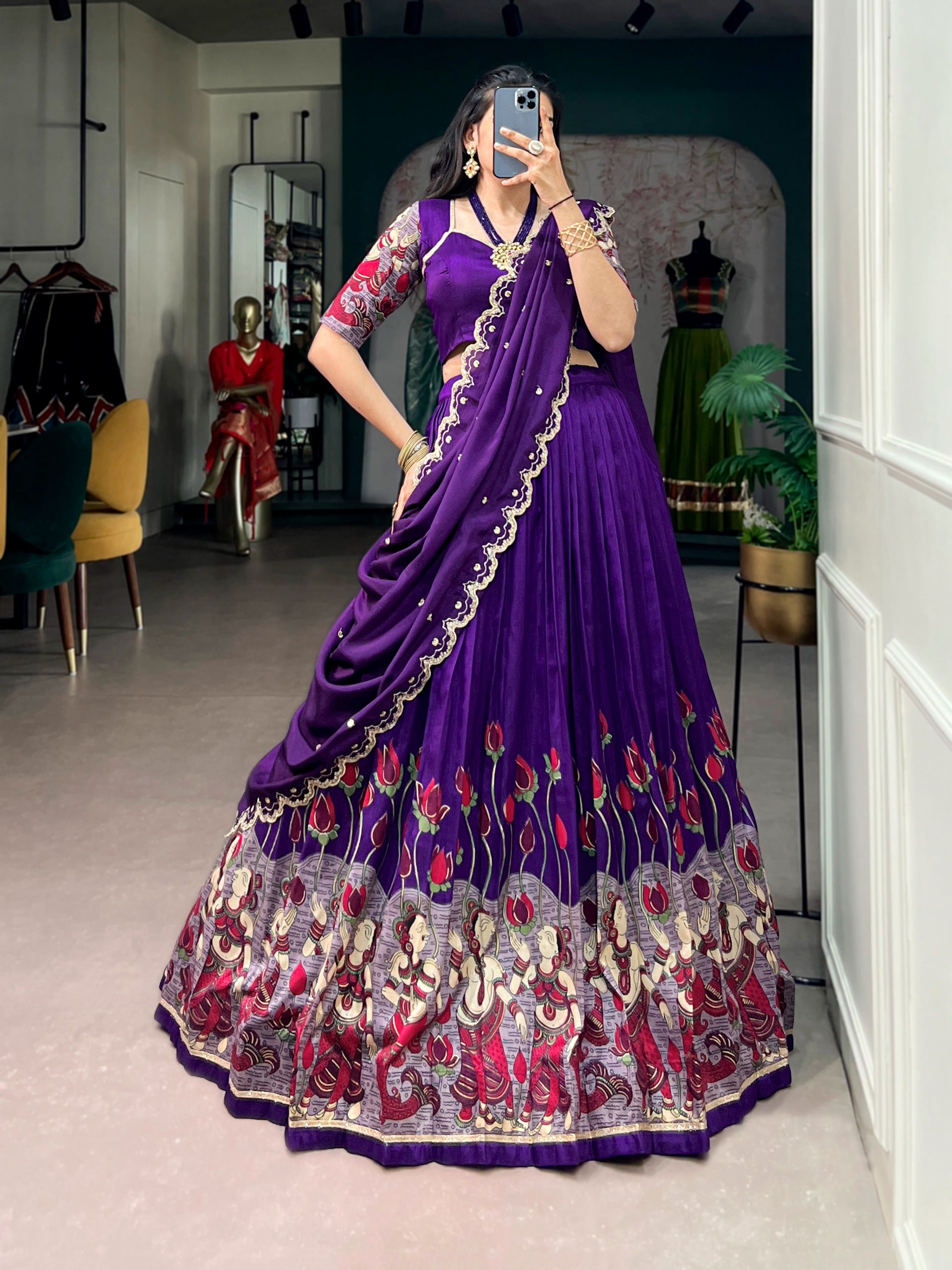 Tasar Silk Kalamkari Print Lehenga