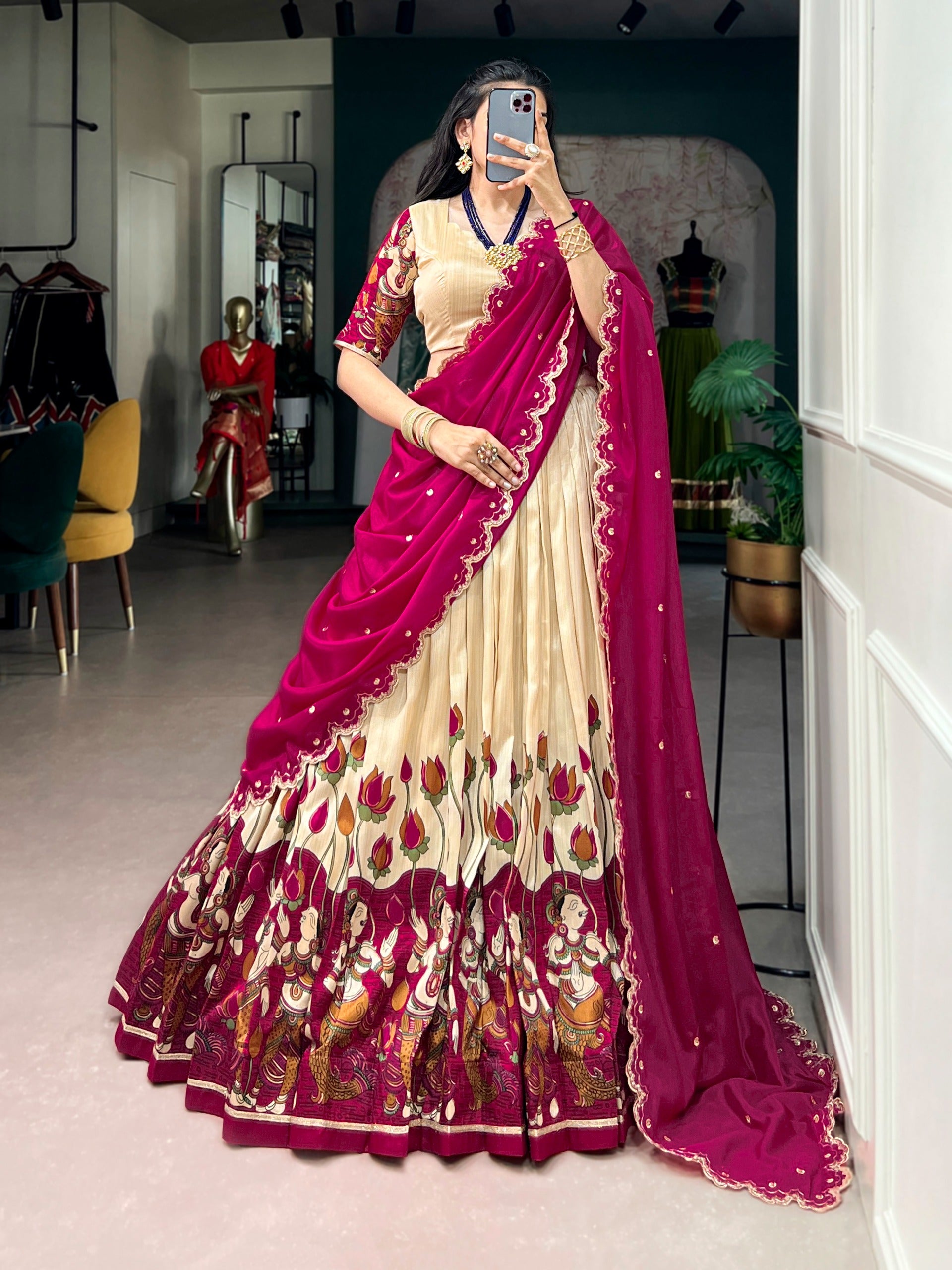 Tasar Silk Kalamkari Print Lehenga