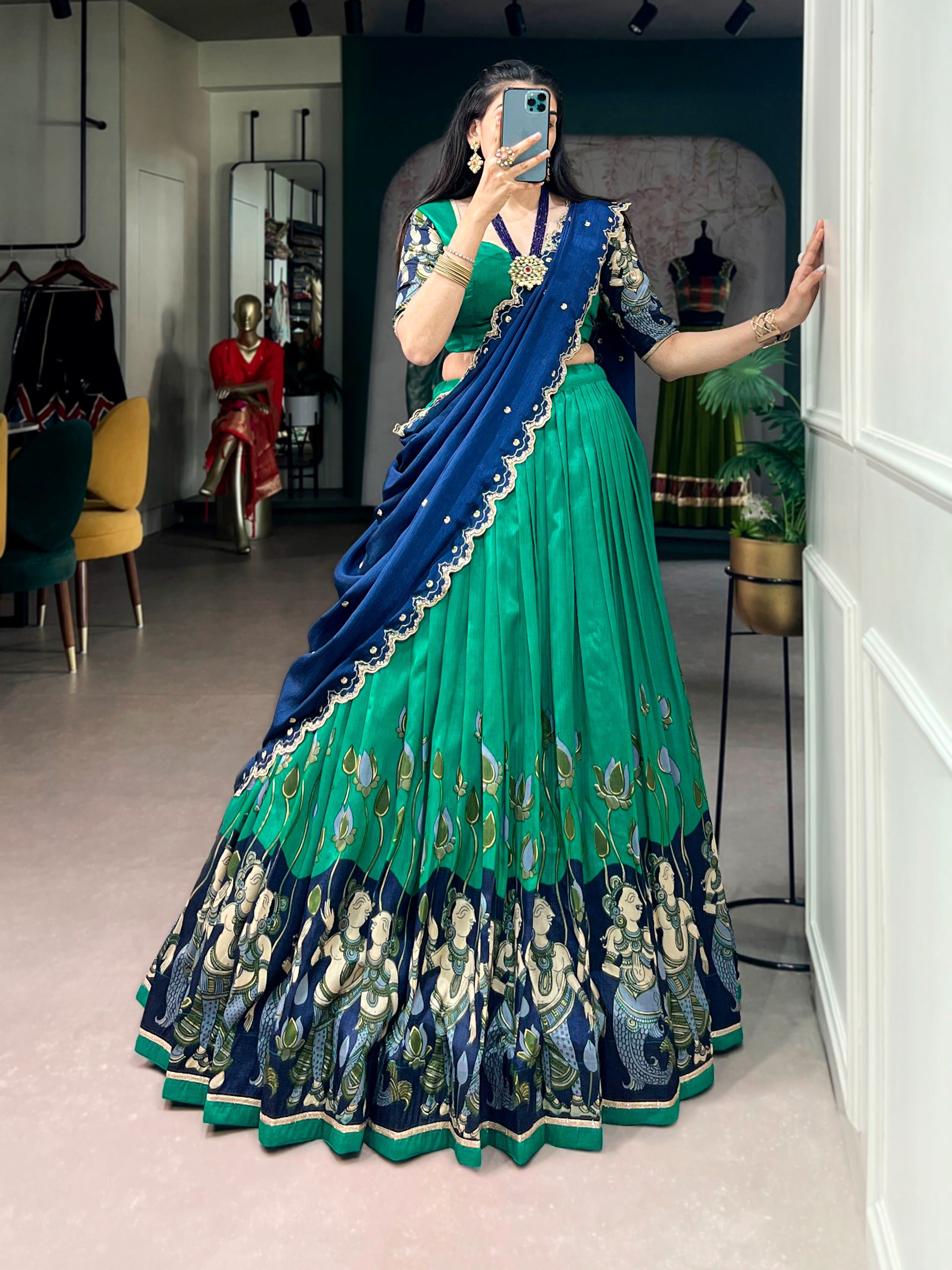 Tasar Silk Kalamkari Print Lehenga
