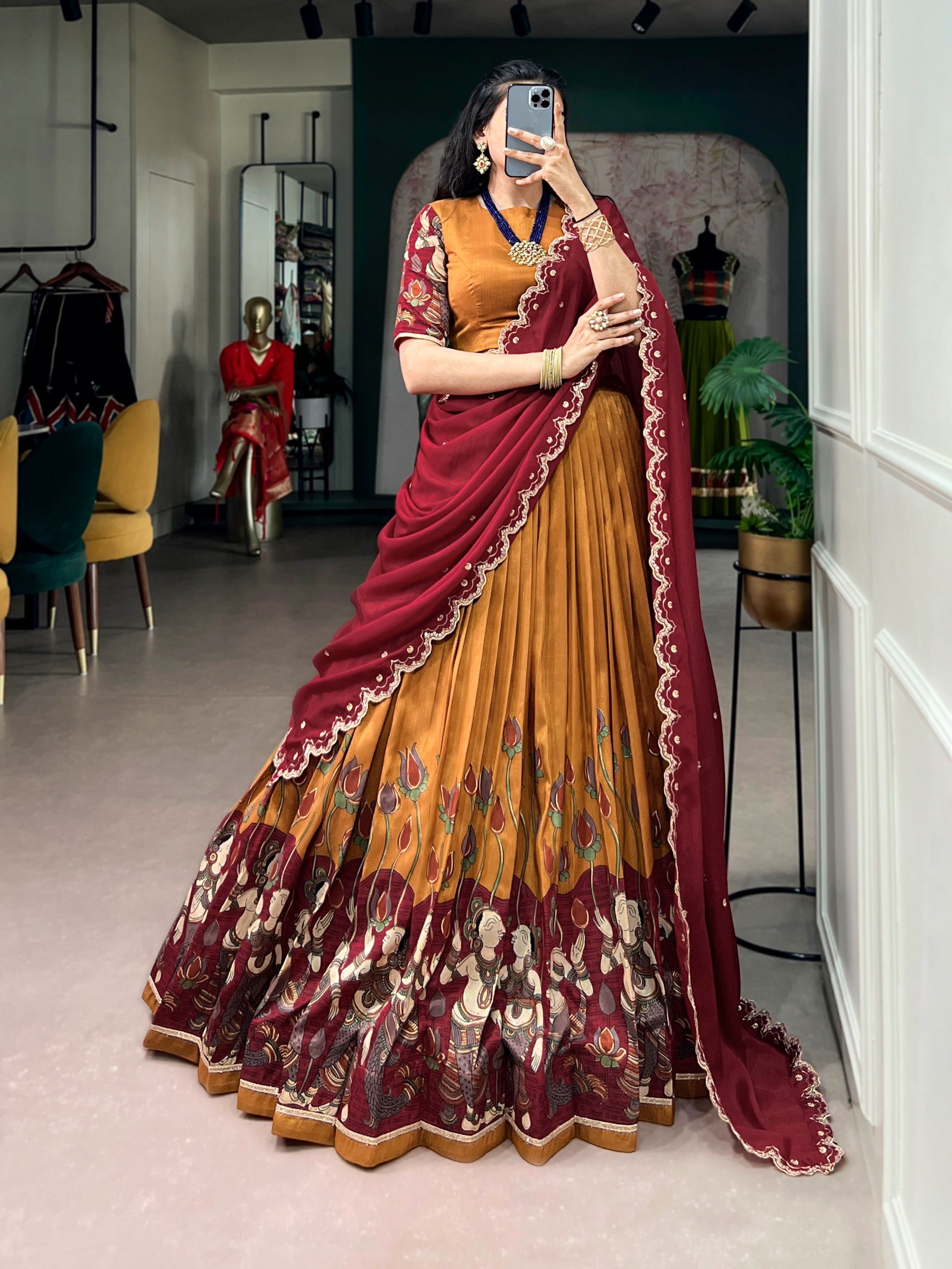 Tasar Silk Kalamkari Print Lehenga