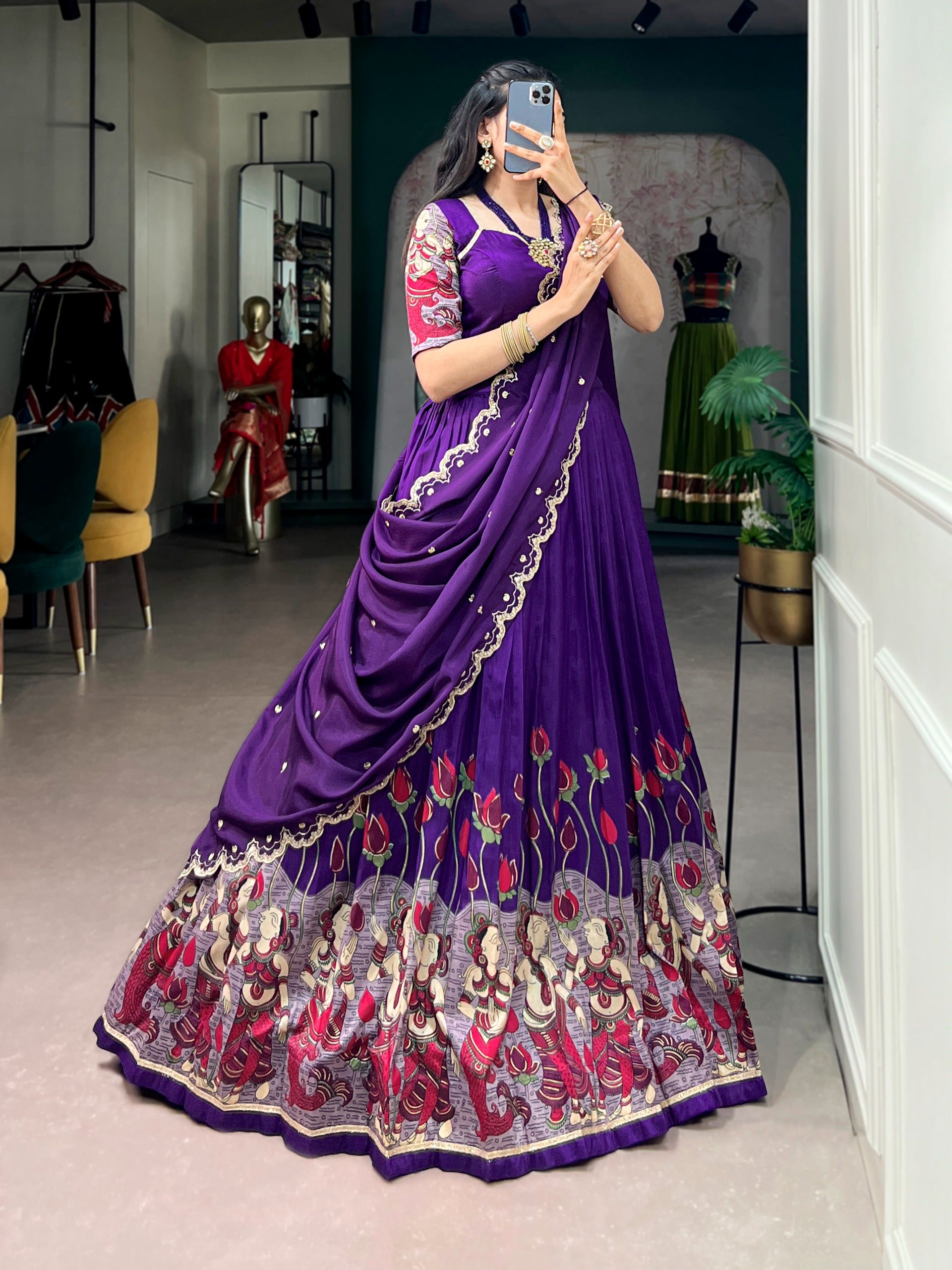 Tasar Silk Kalamkari Print Lehenga