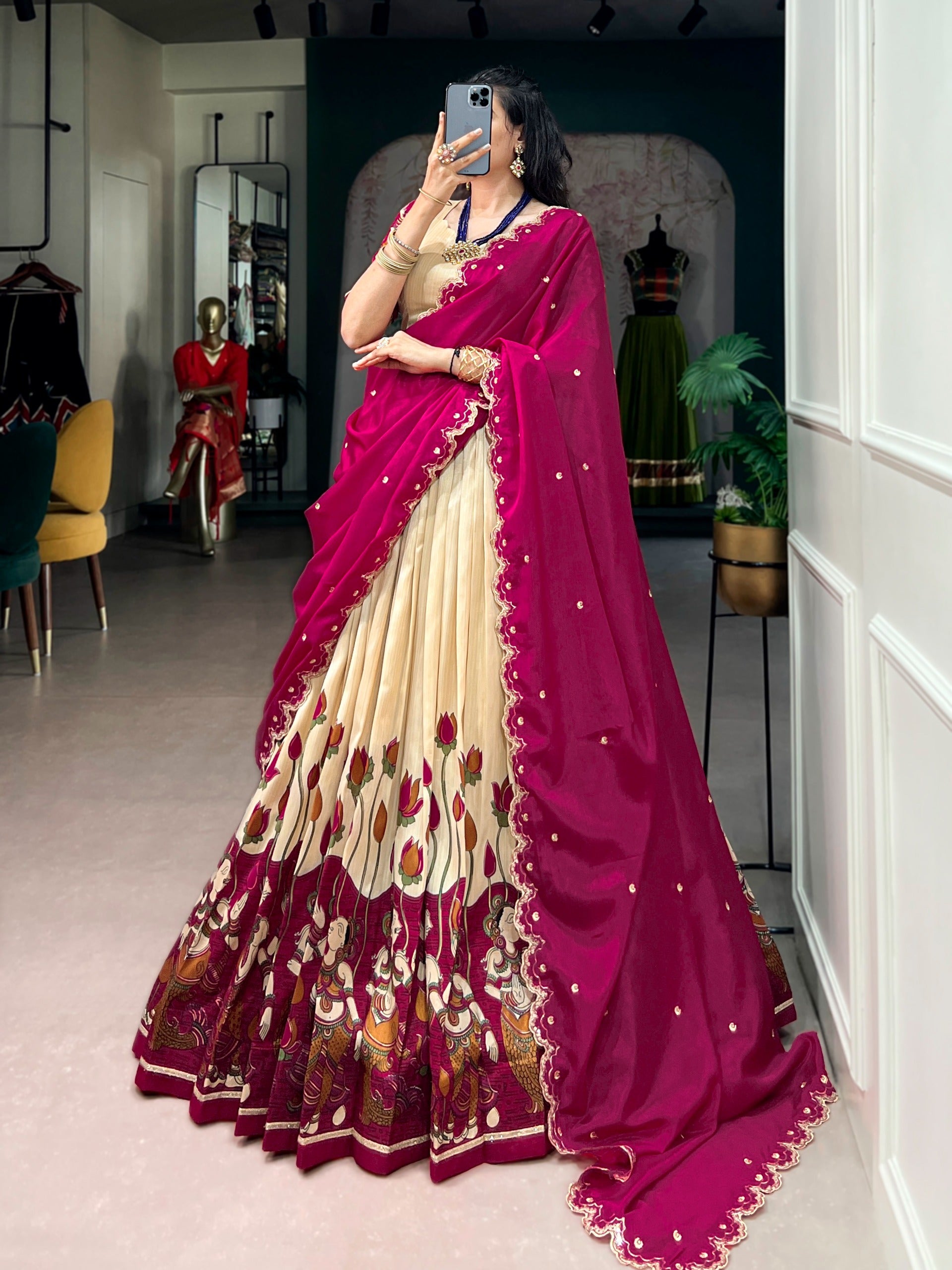 Tasar Silk Kalamkari Print Lehenga
