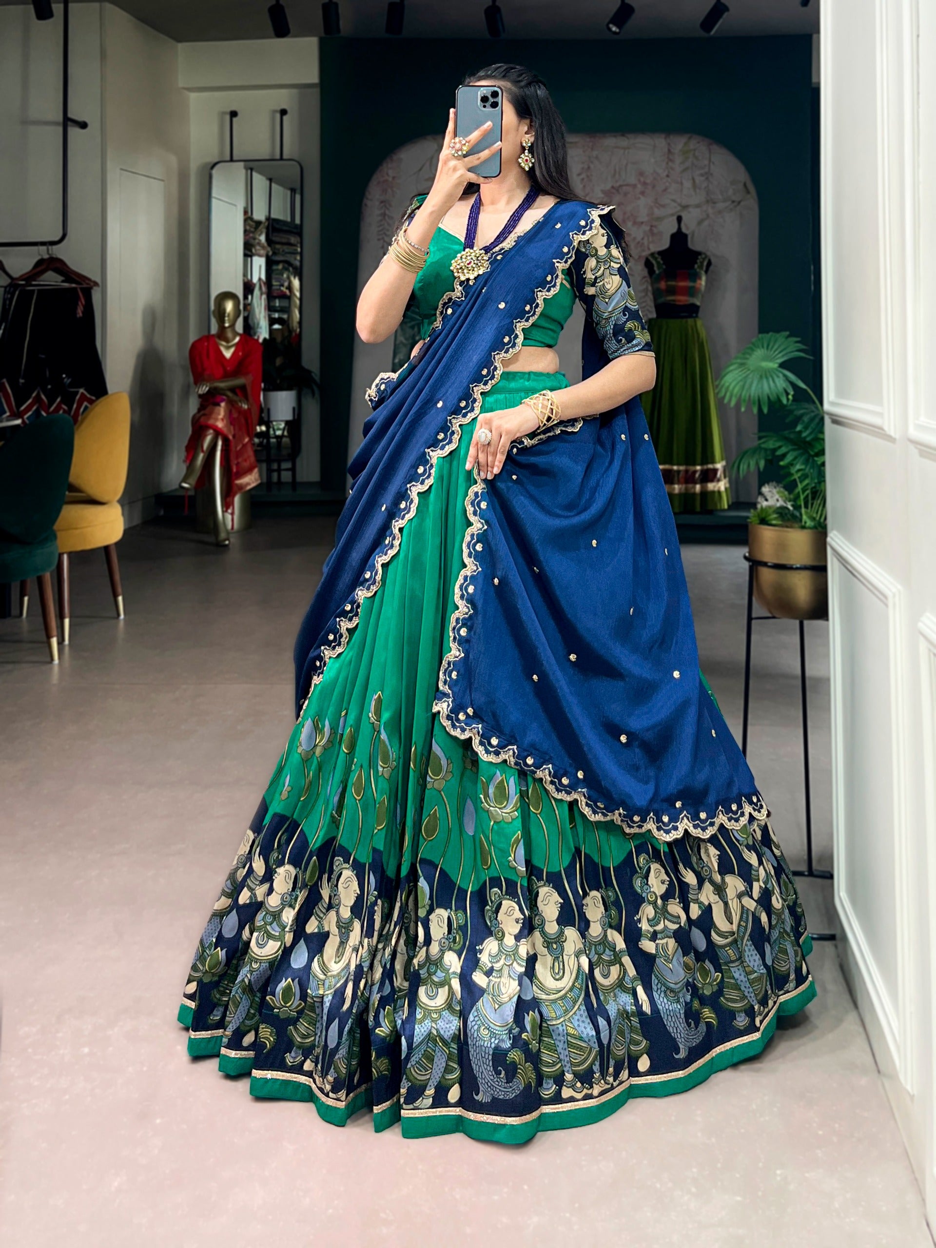 Tasar Silk Kalamkari Print Lehenga