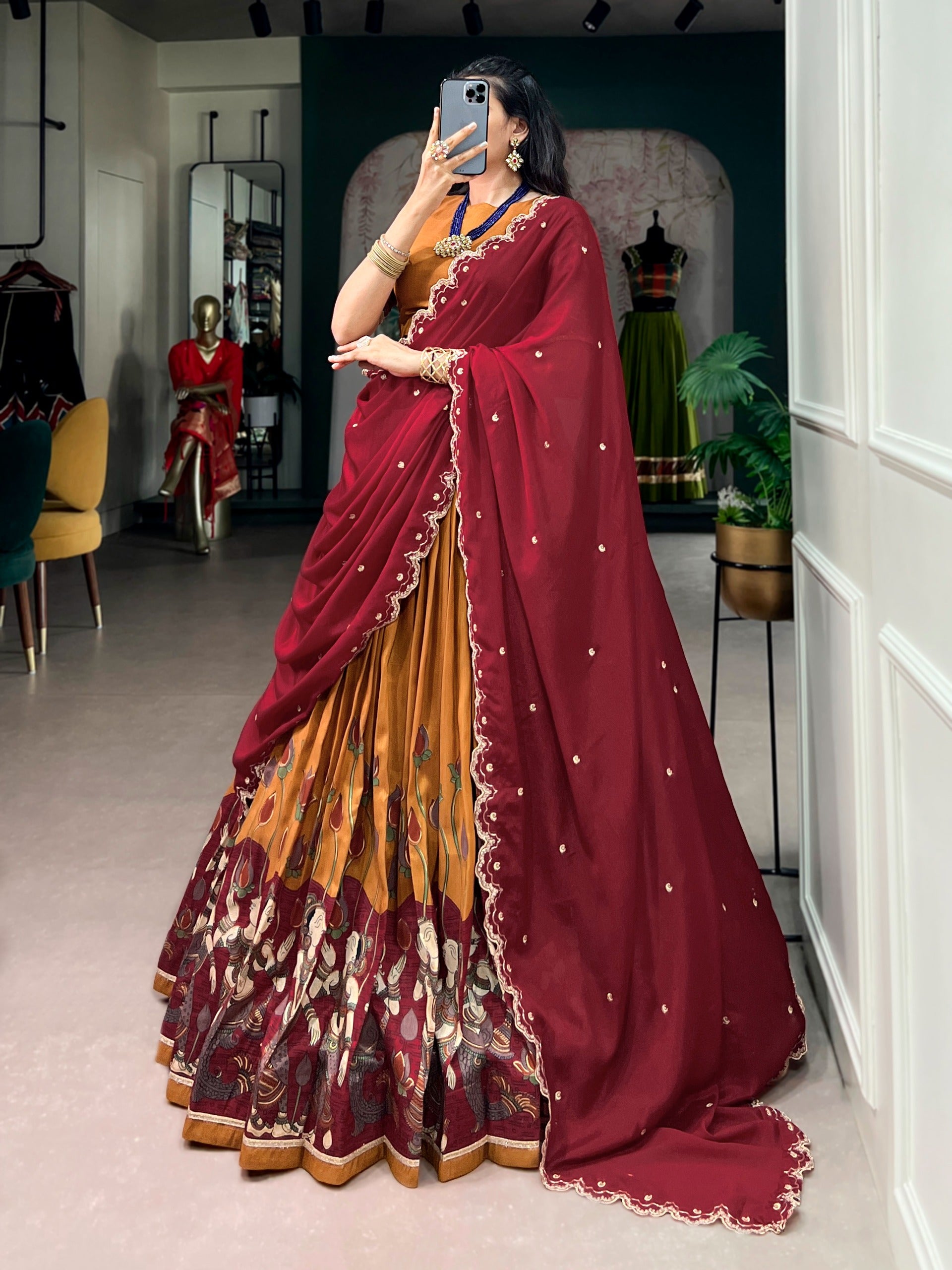 Tasar Silk Kalamkari Print Lehenga