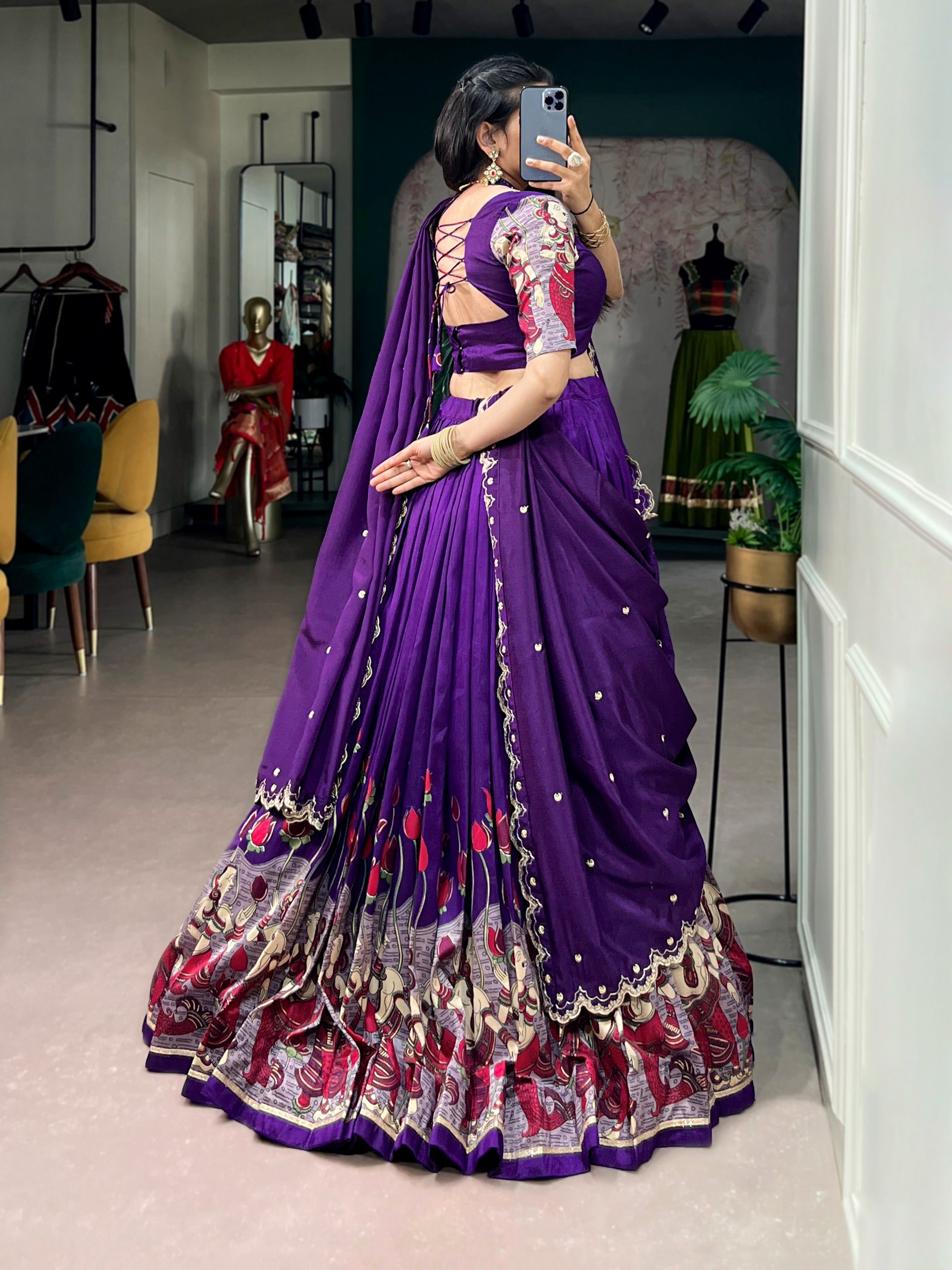 Tasar Silk Kalamkari Print Lehenga