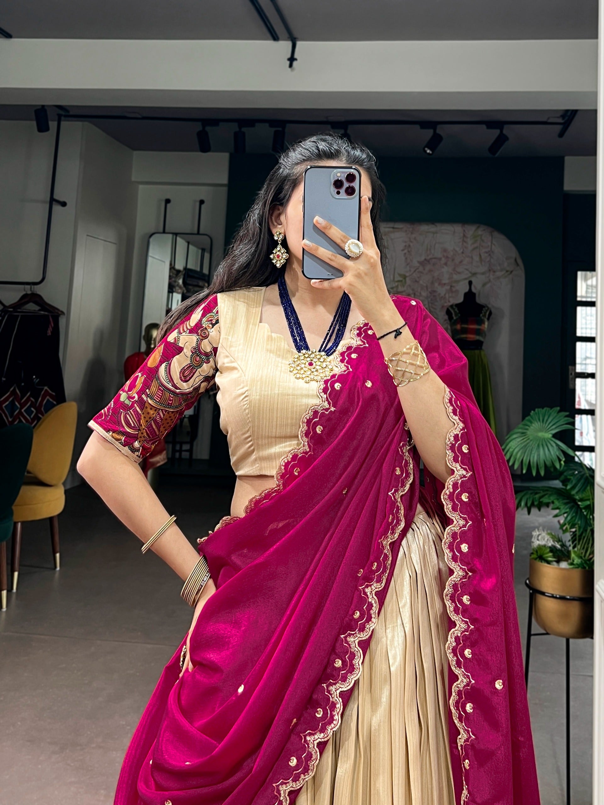 Tasar Silk Kalamkari Print Lehenga