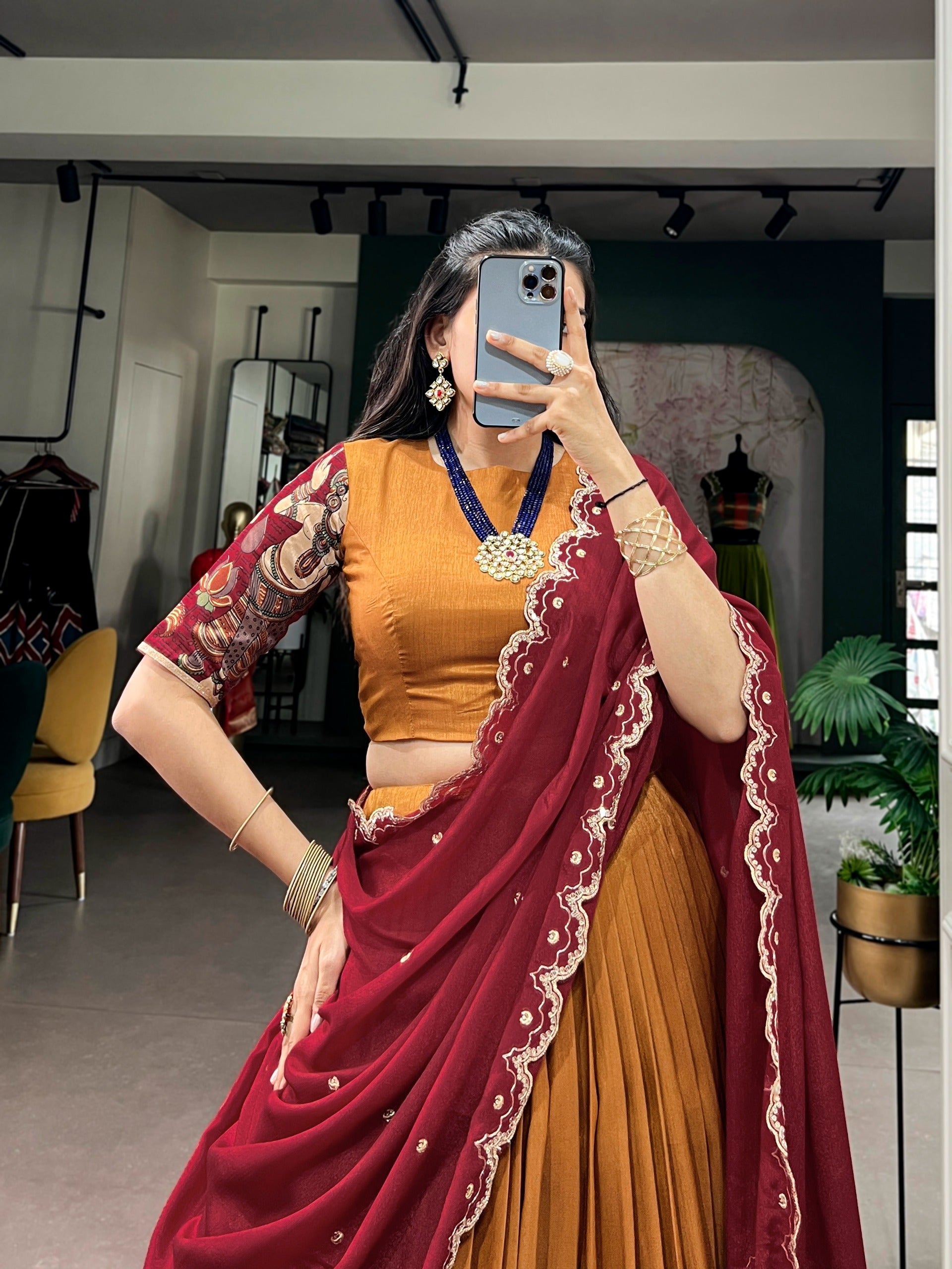 Tasar Silk Kalamkari Print Lehenga