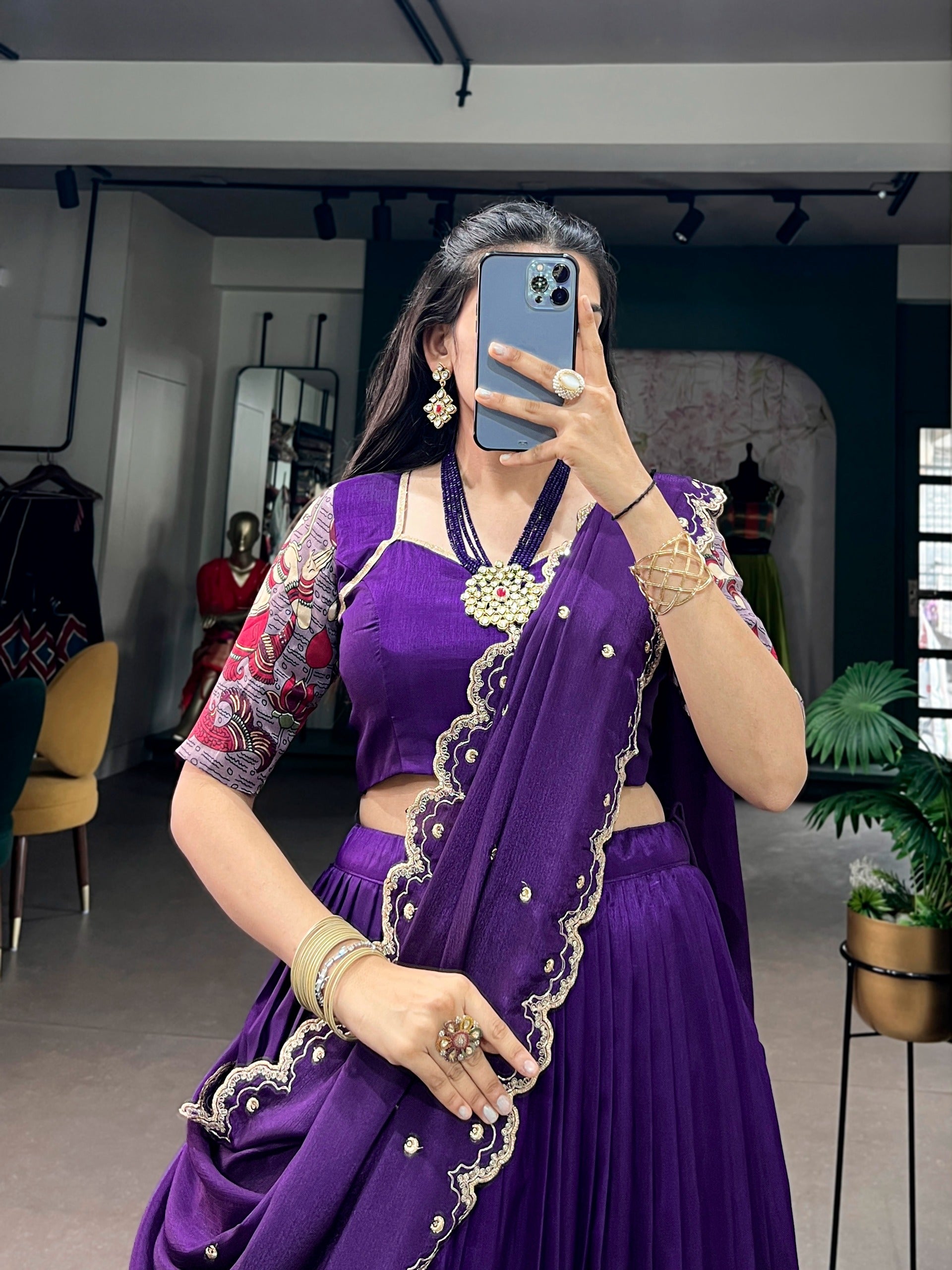 Tasar Silk Kalamkari Print Lehenga