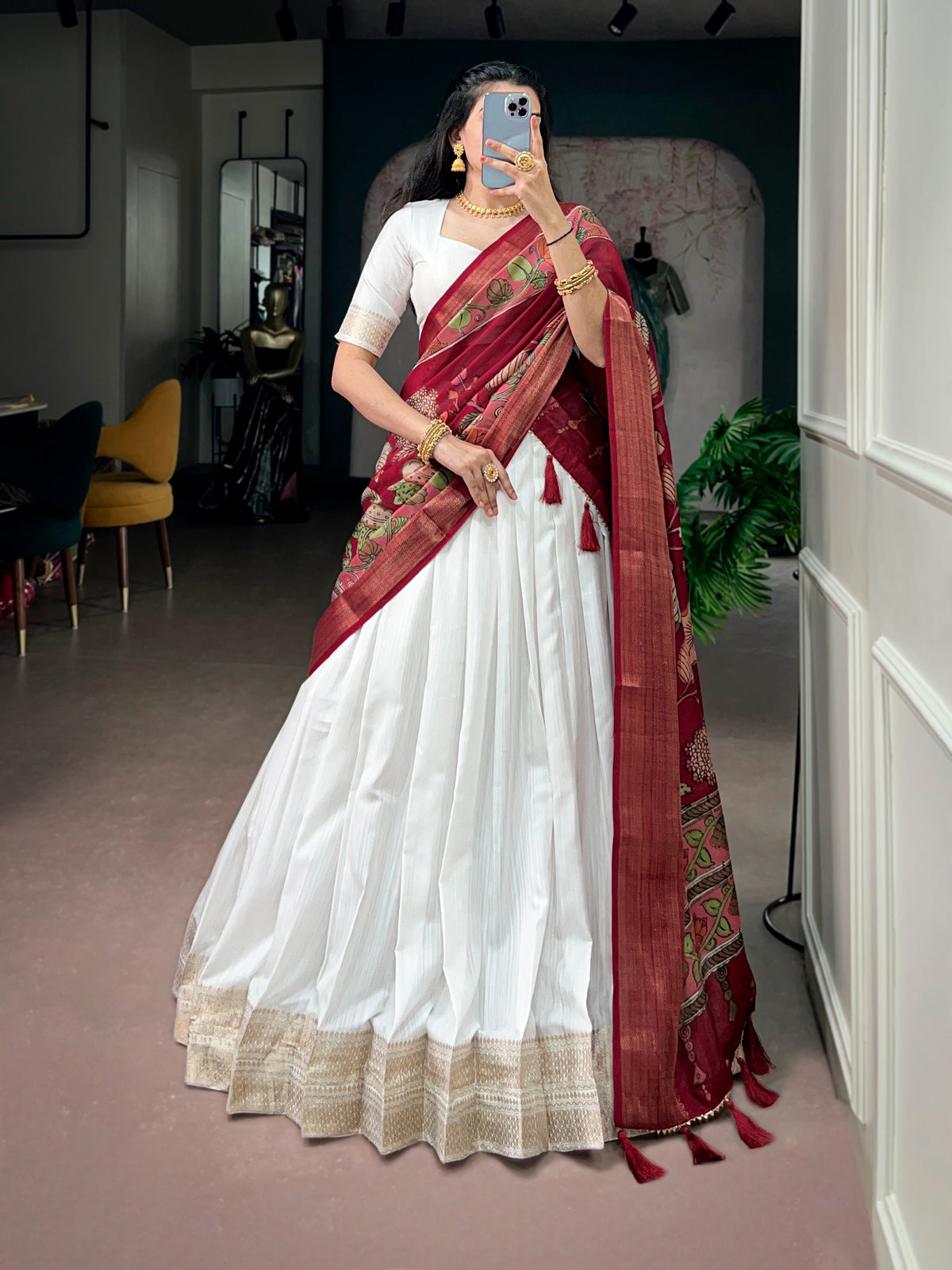 Poly Kanjivaram with Tradition Zari Weaving Border Lehenga Choli