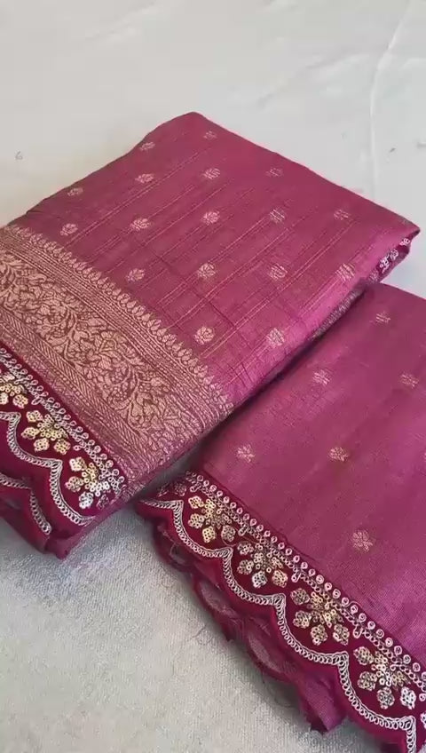 Pure Soft Banarasi Tissue Zari Crushed Silk Weaving Saree