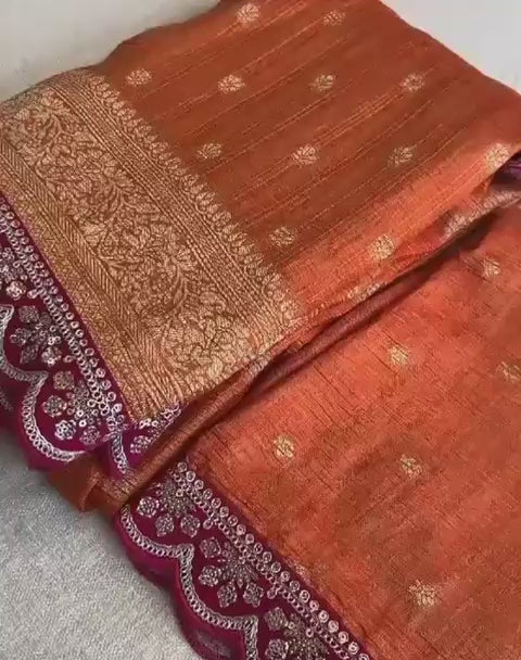 Pure Soft Banarasi Tissue Zari Crushed Silk Weaving Saree
