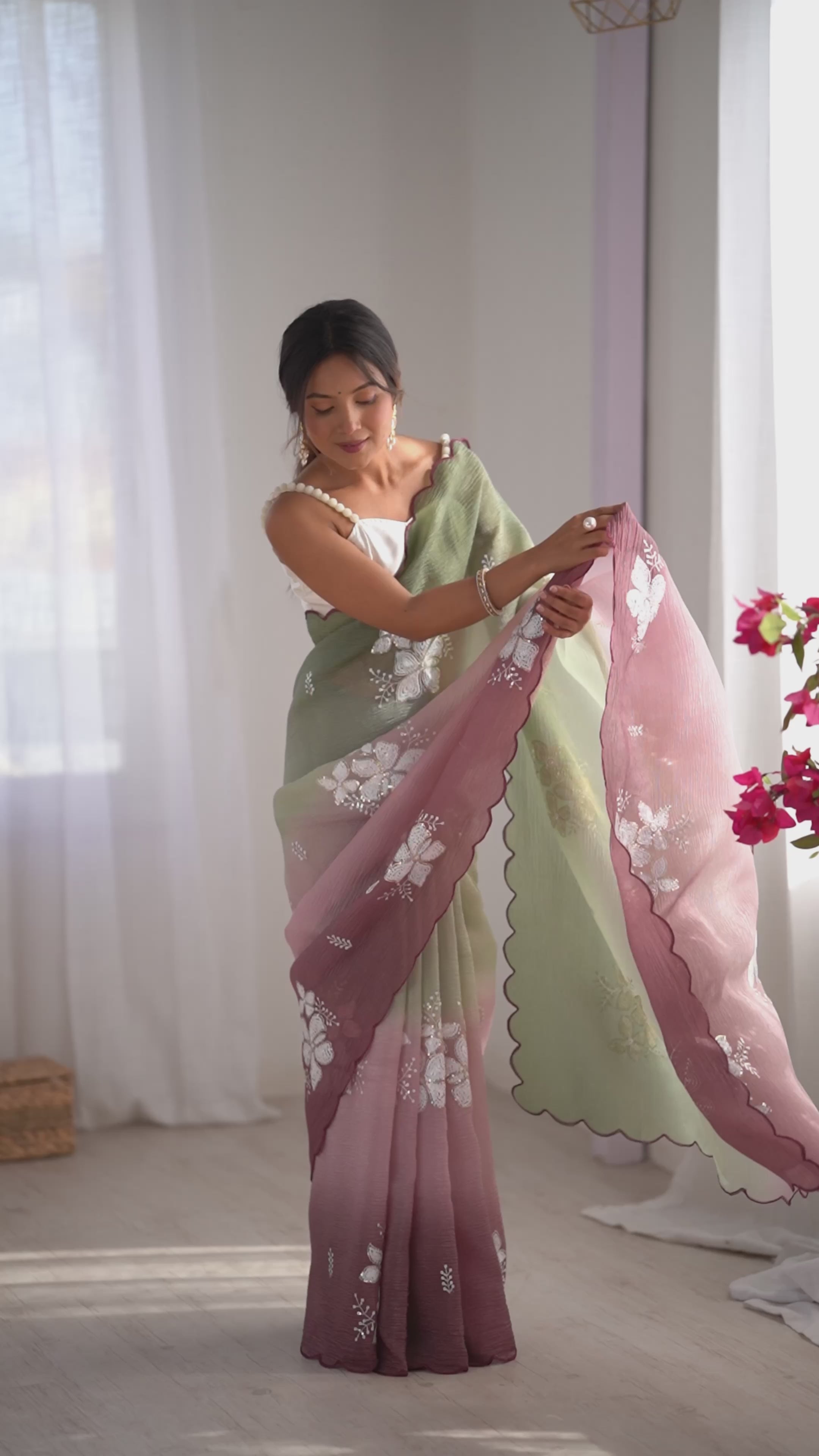 Crunchy Crush Embroidery Saree