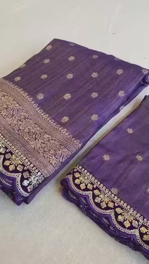 Pure Soft Banarasi Tissue Zari Crushed Silk Weaving Saree