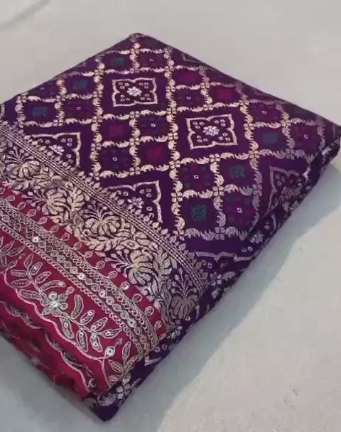 Pure Soft Russian Bandhej Silk Pattu Saree