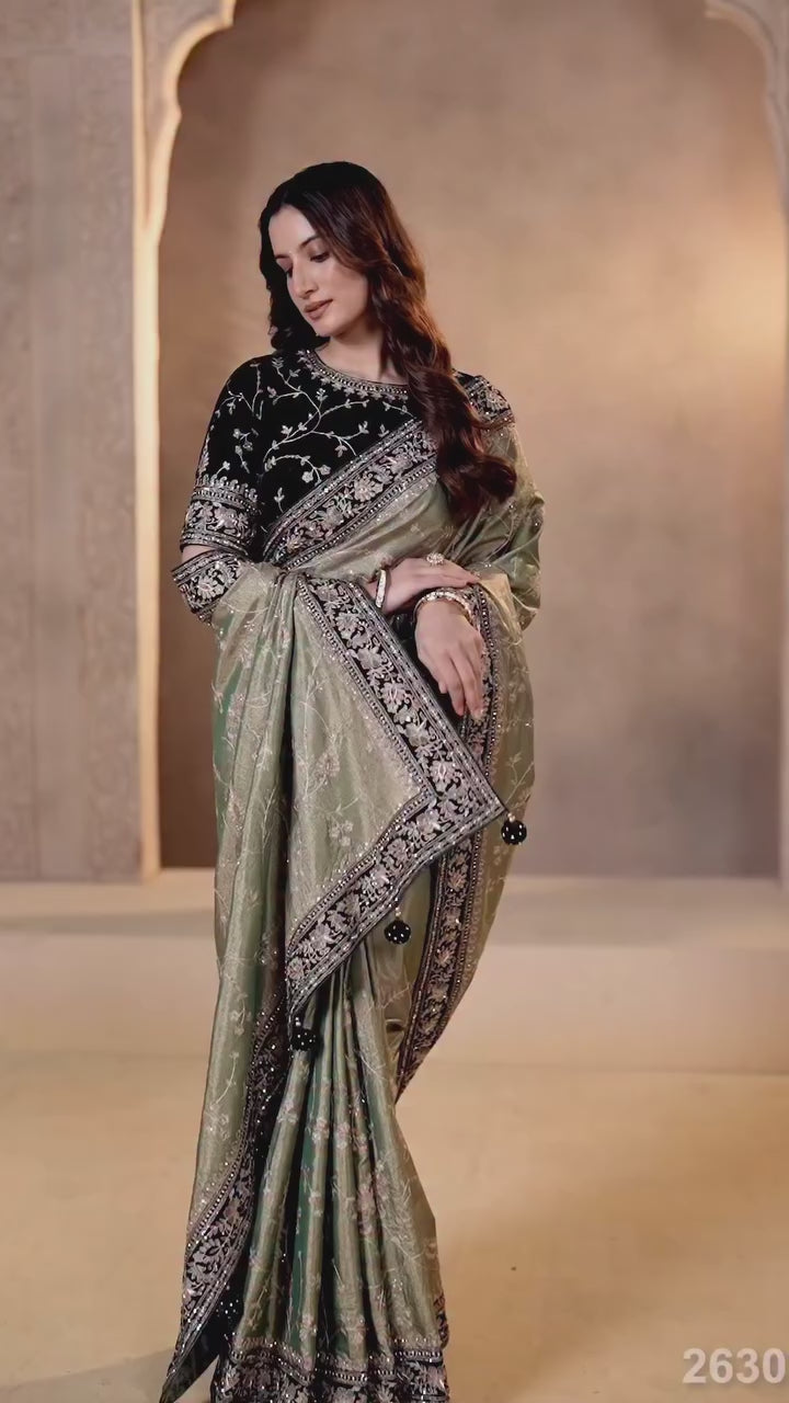 Moss Silk Sequins Saree