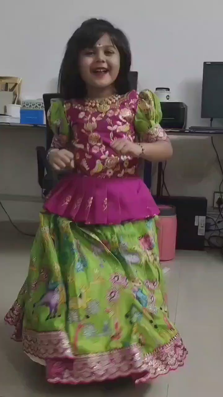 Pure Heavy Chinnon Silk Kids Crop Top - Lehenga