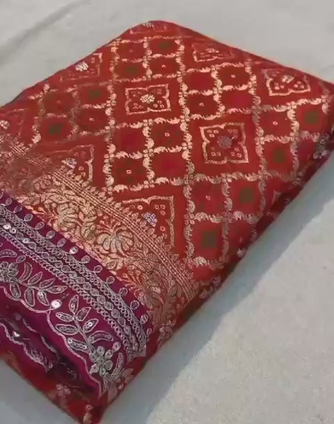 Pure Soft Russian Bandhej Silk Pattu Saree
