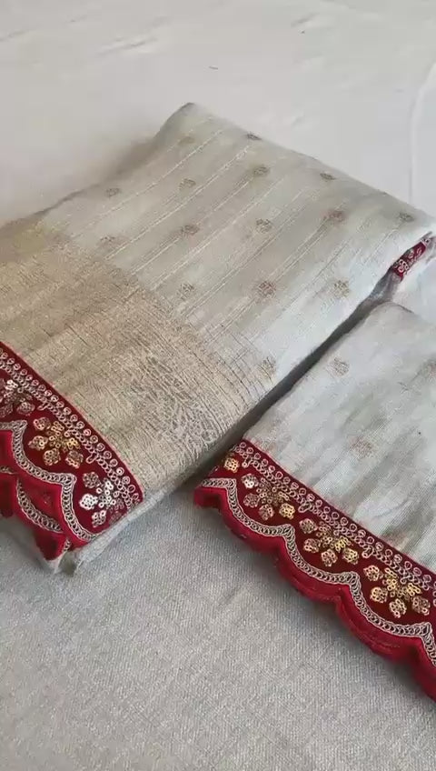 Pure Soft Banarasi Tissue Zari Crushed Silk Weaving Saree