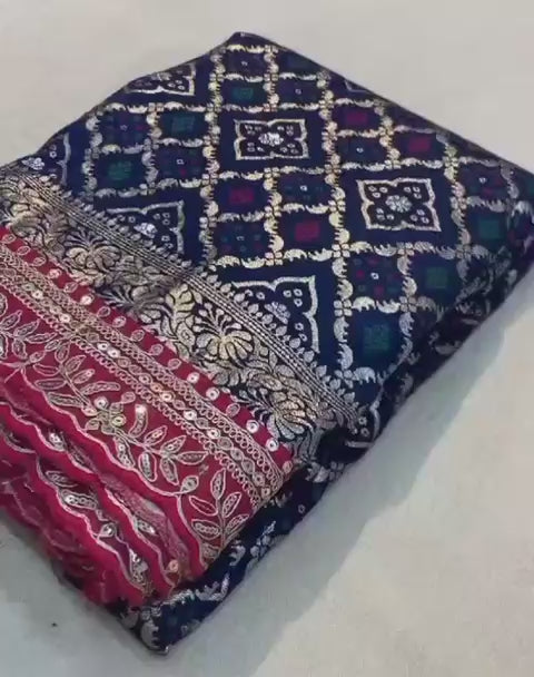 Pure Soft Russian Bandhej Silk Pattu Saree
