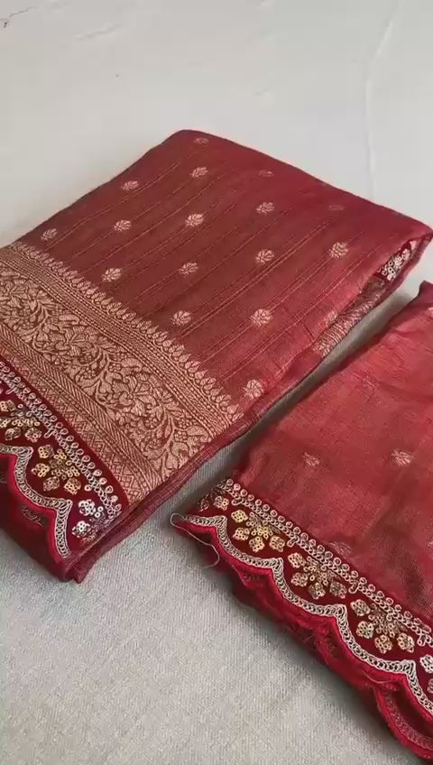 Pure Soft Banarasi Tissue Zari Crushed Silk Weaving Saree